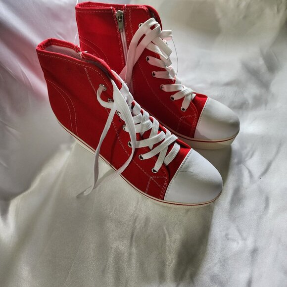 Red Wedge Heel Canvas Sneakers - Picture 5 of 6